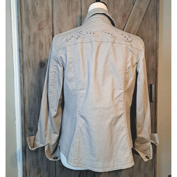 Chico's Jacket Size 0 Small Bling Embroidery Mocha / Tan Granola Girl Academia - Picture 2 of 15